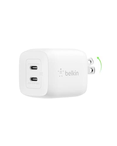Belkin 45W Dual USB-C Wall Charger, Fast Charging Power Delivery 3.0 w/GaN Technology for iPhone 17, 16, 15, 14, Pro, Pro Max, iPad, MacBook,...