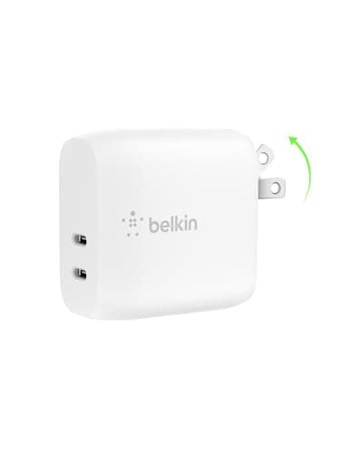 Bloc de chargeur mural USB C double port Belkin 40 W - Chargement rapide USB C pour Apple iPhone, iPad, téléphone Samsung Galaxy et plus - Alimentation programmable...