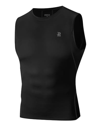 Runhit Sleeveless Compression Shirt Men Tank Tops Gym Workout Mens Sleeveless Tee Shirts for Running Black L