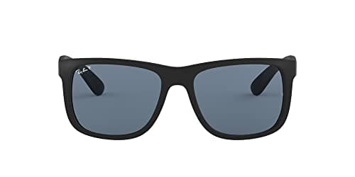 Ray-Ban RB4165 Justin Rectangular Sunglasses, Rubber Black/Polarized Dark Blue, 55 mm