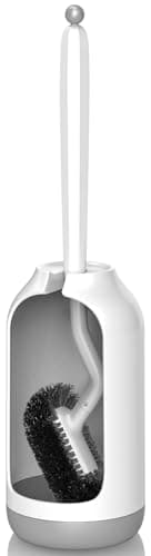 Ensemble brosse de toilette et support HAMITOR : Brosse de nettoyage de cuvette de toilette de conception incurvée pour un nettoyage en profondeur sous le rebord - Fl...