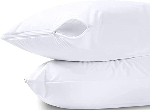 Protège-oreiller en coton et lin canadien avec fermeture éclair complète, Queen 20" x 30", paquet de 2, tissu rafraîchissant naturel doux et respirant, anti-punaises de lit silencieux...