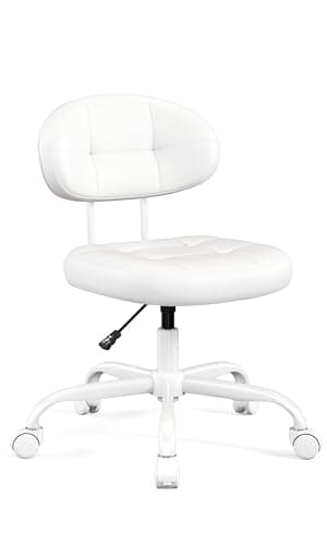Misolant Vanity Chair with back, Small Armless Cute office Chair with wheels and Lumbar support, Comfy PU Leather Desk Computer Chairs with...