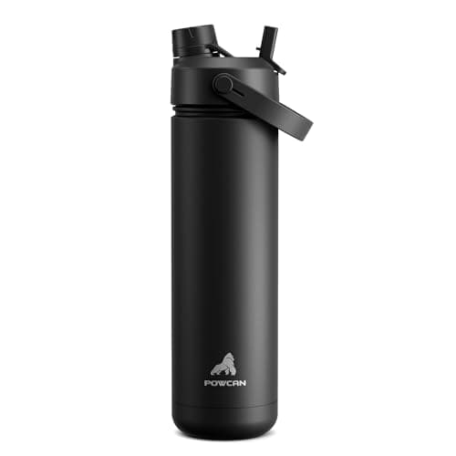Bouteille d'eau isolée POWCAN de 26 oz avec paille 2 en 1 et couvercle à bec verseur, garde au froid 24 heures, étanche, s'adapte au porte-gobelet de voiture...