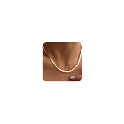HIPWOPE 14K Gold/Silver Plated Snake Chain Necklace，Herringbone Necklace For Women Gold Filled Flat Chain Necklace for Women Gifts Jewelry...