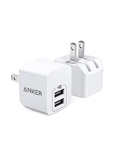 Anker 2-Pack bloc de chargeur USB A double port 12W avec prise pliable, brique de boîtier de chargement, cube pour iPhone 16 15 14 13 12...