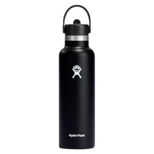 Hydro Flask Bouteille d'eau à goulot standard en acier inoxydable de 21 oz avec bouchon en paille flexible et isolation sous vide à double paroi, noire