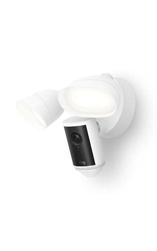 Ring Floodlight Cam Pro, filaire (modèle le plus récent) — Retinal 4K avec vidéo grand angle, zoom amélioré 10x et projecteurs de 2 000 lumens, blanc