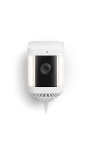 Ring Spotlight Cam Plus, plug-in | Conversation bidirectionnelle, vision nocturne couleur et sirène de sécurité - Blanc