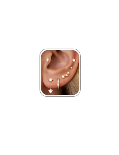 Boucles d'oreilles à tige en or pour femme, 6 paires de boucles d'oreilles cartilage hypoallergéniques plaquées or 14 carats pour piercings multiples, ensemble de petits cerceaux dorés empilables délicats