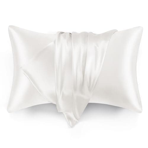 Love's Cabin Taie d'oreiller en satin de soie pour cheveux et peau (blanc ivoire, 20 x 30 pouces) Taies d'oreiller Queen Size Lot de 2 - Oreiller rafraîchissant en satin...