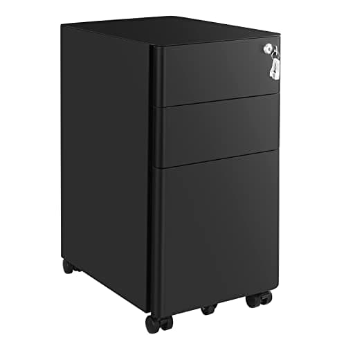 SONGMICS File Cabinet, Steel Filing Cabinet with 3 Drawers, Mobile Pedestal Cabinet Under Desk, with Lock, Fully Assembled Except Casters, for Home...