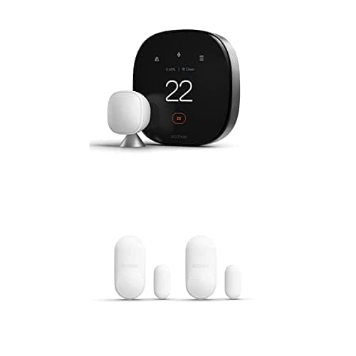 Ecobee Smart Thermostat Premium avec capteur intelligent, moniteur de qualité de l'air intégré, noir et ecobee SmartSensor pour portes et fenêtres 2-Pack