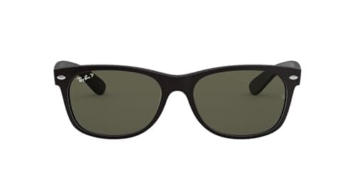 Ray-Ban Rb2132 New Wayfarer Lunettes de soleil polarisées unisexes pour adulte, caoutchouc noir/vert polarisé, 55 mm US