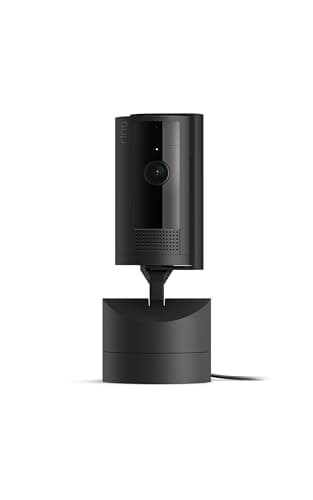 Caméra intérieure panoramique et inclinable en anneau | Voyez tout autour avec une couverture panoramique à 360°, une vidéo HD et une conversation bidirectionnelle (version 2024) | Noir