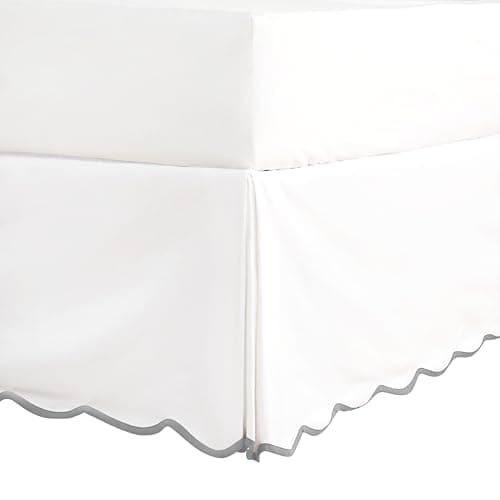 HIG Off White Chic King Bed Skirt - Easy Fit Scallop Edge Pleated Bedskirts, 14 Inch Drop Anti-Slip Dust Ruffle, Thick Fabric for Enhanced Privacy,...