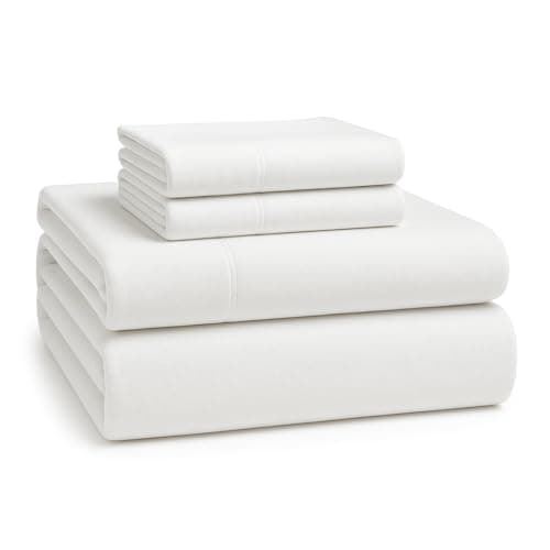 Ensemble de draps en flanelle 100 % coton - Draps en flanelle blanche Queen Size, draps de lit 4 pièces - Literie légère, tissu brossé...