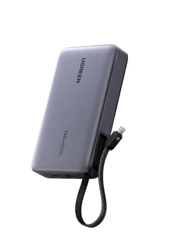 Banque d'alimentation UGREEN 20 000 mAh 145 W, chargeur portable pour ordinateur portable avec câble USB-C intégré, charge rapide 72 Wh, batterie de voyage professionnel pour MacBook...