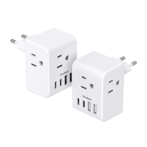 2 Pack European Travel Plug Adapter, International Plug Adapter with 3 Canada Outlets 4 USB Ports (2 USB C Port), Type C Power Adapter for The US...
