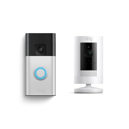Ring Battery Sonnette Nickel Satiné + Ring Stick Up Cam Blanc