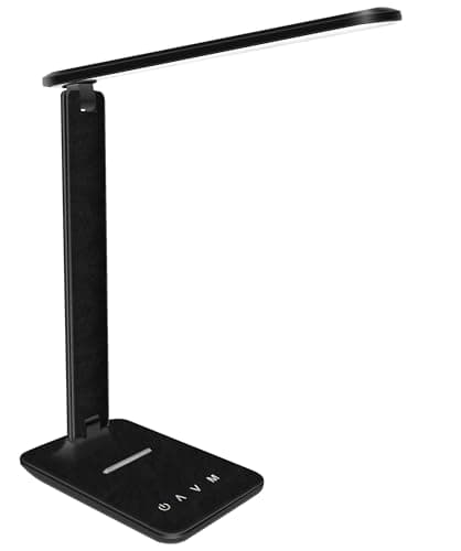 Whicow Lampe de bureau LED Lampes de table pour le soin des yeux Dimmable 5 modes Lampe de table réglable à commande tactile avec port de chargement USB pour la lecture au bureau à domicile,...