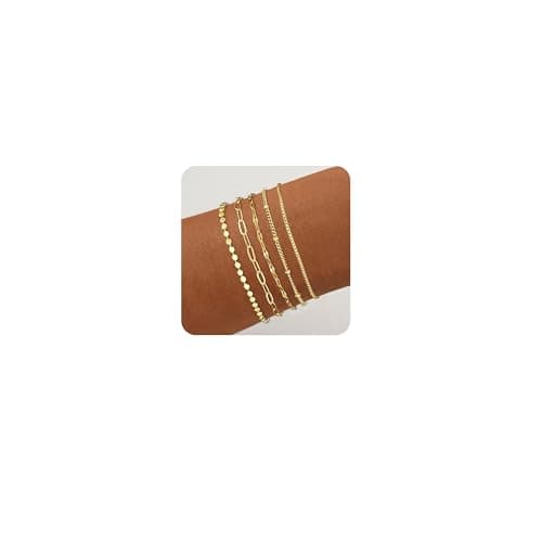 MKLUUO Gold Bracelets for Women, Adjustable 14K Gold Plated Dainty Bracelet Set, Trendy Stackable Paperclip Chain Gold Bracelet Women for Gift