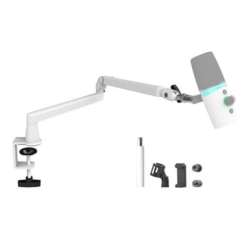 Bras de perche de microphone, bras de micro à profil bas, pince de montage de bureau solide réglable professionnelle, microphone de gestion de câbles A...