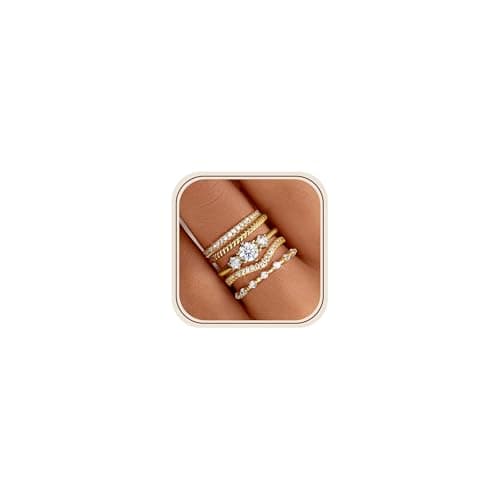 Thunaraz Bagues en or empilables plaquées or 14 carats pour femmes - Ensemble de bagues de pouce minimalistes en zircone cubique non ternie - Bagues pour femmes en or délicat -...