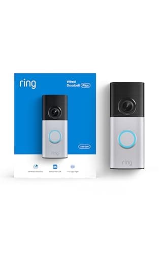 Ring Wired Doorbell Plus (modèle le plus récent) — Rétinien 2K avec vidéo grand angle, zoom amélioré 4x et vision par faible luminosité, nickel argenté