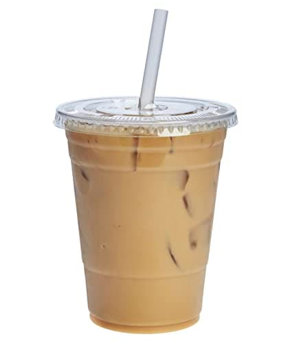 Goût [16 oz. - 100 unités] Gobelets en PET transparent avec couvercles, tasses à café jetables avec couvercles plats - Idéal pour les boissons froides, les smoothies et les boissons à emporter...