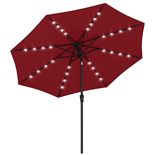 SONGMICS Parasol de terrasse solaire de 9 pieds, 32 lumières LED, parasol d'extérieur de table lumineux, UPF 50+, système à double inclinaison à 30°, pour jardin, balcon, patio, arrière-cour...