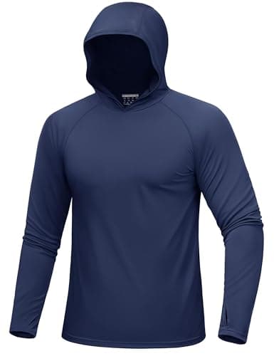 MAGCOMSEN Mens Long Sleeve Hoodie for Men Rash Guards Sun Shirts UV Protection with Hood Fishing Athletic T-Shirt Navy L