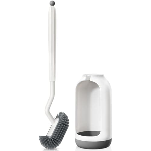 Ensemble brosse de toilette et support HAMITOR ： Brosse de nettoyage de toilettes en silicone pour nettoyage en profondeur à 360 ° pour les propriétaires - Nettoyage de salle de bain compact et durable au design incurvé...
