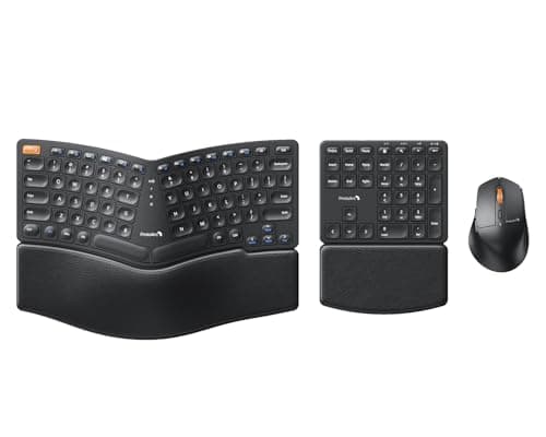 Souris clavier ergonomique ProtoArc, EKM04 2,4 GHz USB sans fil Ergo clavier souris combo avec pavé numérique séparé, conception divisée, repose-poignet rigide,...