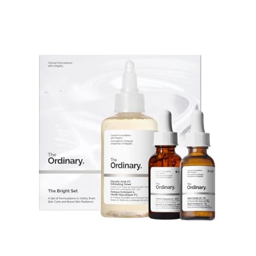 The Ordinary The Bright Set, régime en 3 étapes pour un teint radieux et uniforme avec du tonique exfoliant à l'acide glycolique à 7 %, de l'alpha-arbutine à 2 % + HA et...