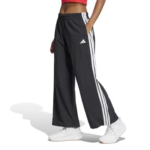 Adidas Women's Essentials 3-Stripes Woven Parachute Pants, Black/White, Medium