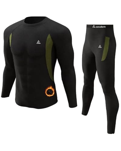CL convallaria Thermal Underwear for Men Long Johns Fleece Lined Base Layer Top and Bottom Set for Cold Weather Black, M