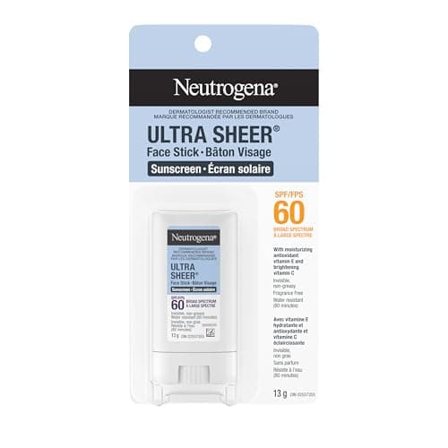 Écran solaire Neutrogena Ultra Sheer Face Stick SPF 60, soins de la peau sensible, protection solaire à large spectre sans gâchis, format voyage résistant à l'eau...