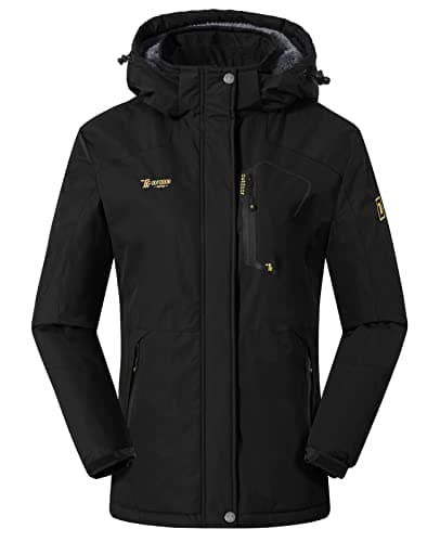 JHMORP Veste d'hiver de ski et de neige pour femme, imperméable, coupe-vent, doublée en polaire, manteau d'hiver avec capuche (noir, CA XXL)