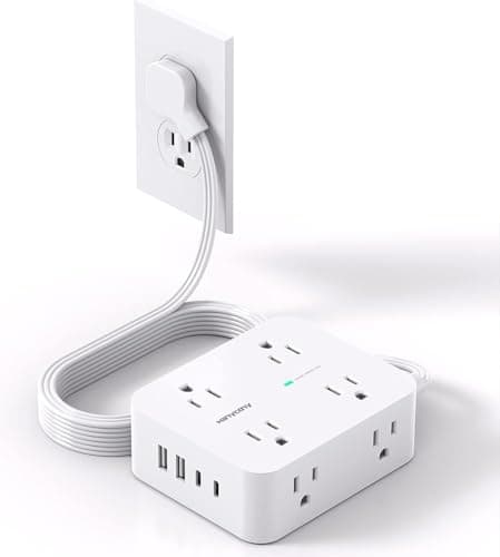 Barre d'alimentation avec parasurtenseur, rallonge avec prises multiples, prise plate ultra fine de 5 pieds, 8 prises, 4 ports USB (2USB...