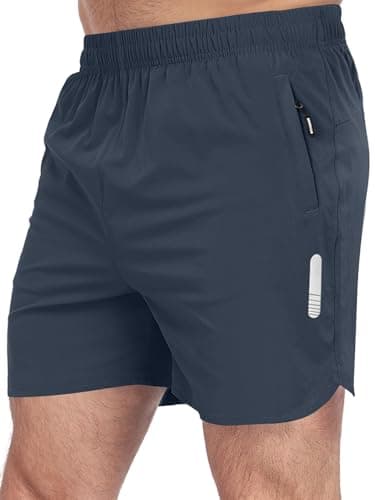 TUREFACE Short léger à séchage rapide pour homme avec poches zippées et bande réfléchissante - Bleu gris - Taille L