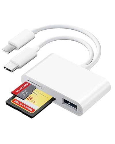 Lecteur de carte SD pour appareil photo iPhone iPad avec USB C, double emplacement pour carte Lecteur de carte mémoire USB 3.0 prend en charge la visionneuse de caméra de suivi de carte SD/TF Adaptateur de carte SD...