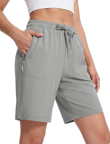 MAGCOMSEN Short de golf de randonnée léger pour femme, séchage rapide, actif, 8 pouces, résistant à l'eau, été, gris clair, XL