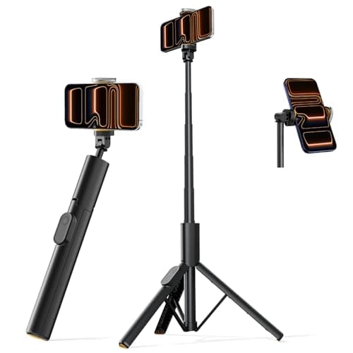 Trépied Vimose 59" Selfie Stick pour iPhone avec télécommande et support de téléphone puissant, support de trépied de téléphone minimaliste ultime pour l'enregistrement de voyage,...