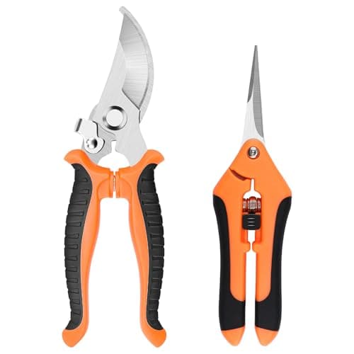 Paquet de 2 sécateurs de jardin, 19 cm + 16,5 cm, sécateurs avec lames en acier inoxydable, ciseaux de jardin portables pour fruits, fleurs, bonsaï, hortensias,...