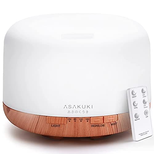 ASAKUKI 500ml Essential Oil Diffuser, 5 in 1 Premium Ultrasonic Aromatherapy Fragrant Oil Vaporizer Humidifier with Remote Control, 3 Timer and...