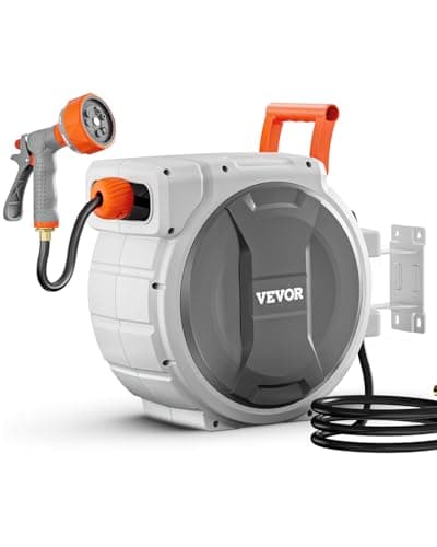 VEVOR Retractable Garden Hose Reel, 5/8 Inch x 100 ft Wall Mounted Hose Reel, Heavy Duty Garden Hose Reel with 9 Patterns Nozzle, Any Length Lock,...