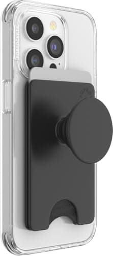 PopSockets PopWallet+ avec PopTop échangeable : poignée de téléphone, support de téléphone et portefeuille pour cartes, amovible, noir