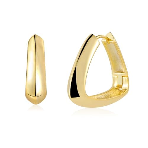 Boucles d'oreilles créoles en argent sterling pour femme, plaqué or 14 carats, grands anneaux triangulaires épais, bijoux hypoallergéniques, cadeaux