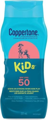 Lotion de protection solaire pour enfants Coppertone SPF 50, crème solaire hypoallergénique pour enfants, crème solaire visage et corps résistante à l'eau pour enfants, octinoxate et...